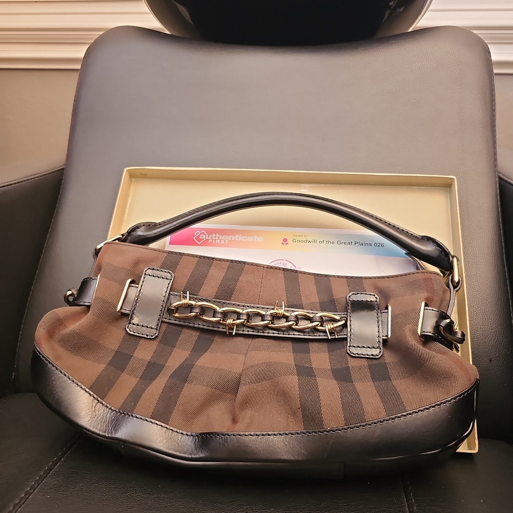 Burberry Prorsum Brown and Black Hobo Bag with Chain Accent and  with COA